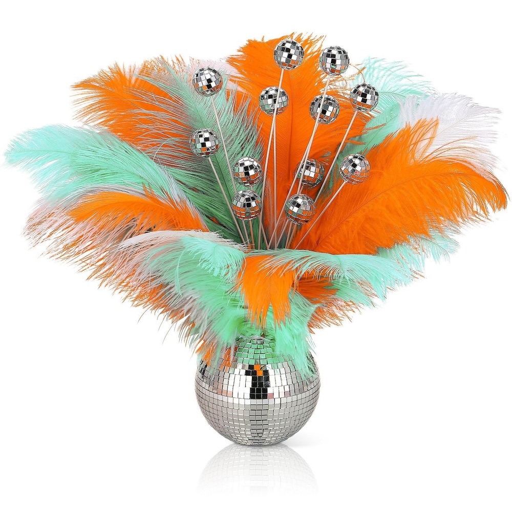 NWT Showgirl Feather Disco Party Decor w/ Disco Ball Base